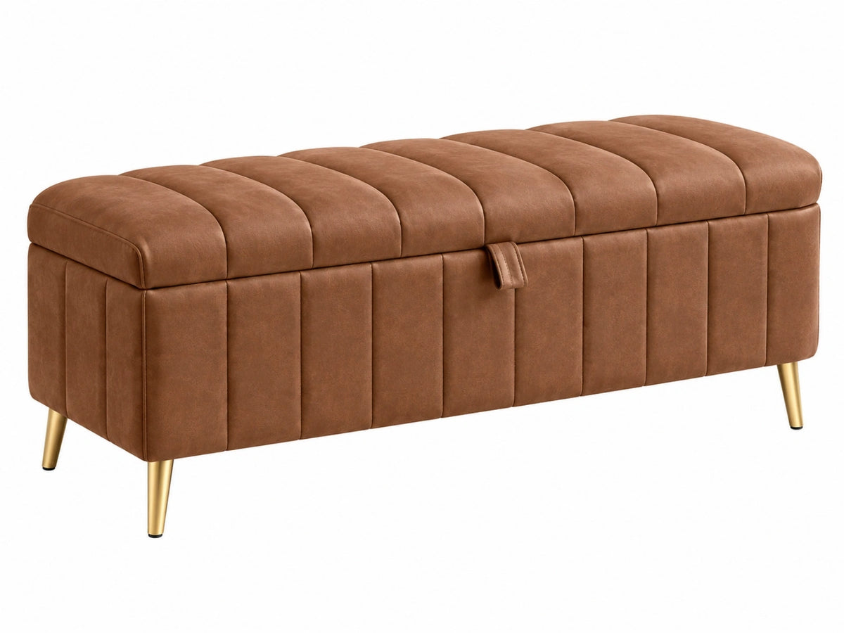 Sitzbank 120 x 45 x 45 cm braunes Kunstleder mit Stauraum gepolstert