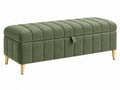 Sitzbank mit Stauraum 120 x 45 x 46 cm olivgrüner Samtbezug mit Metallfüßen
