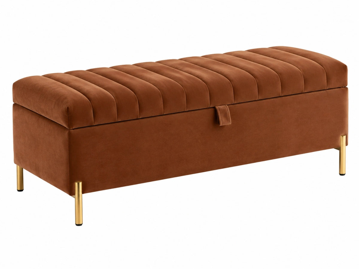 Sitzbank mit Stauraum 120 x 45 x 45 cm Samt Braun gepolstert mit Klappdeckel
