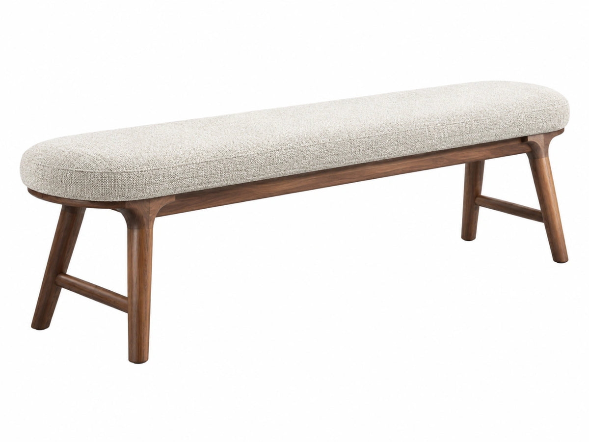 Sitzbank 140 x 40 x 46 cm mit Textilpolsterung und Holzgestell in Cremebraun