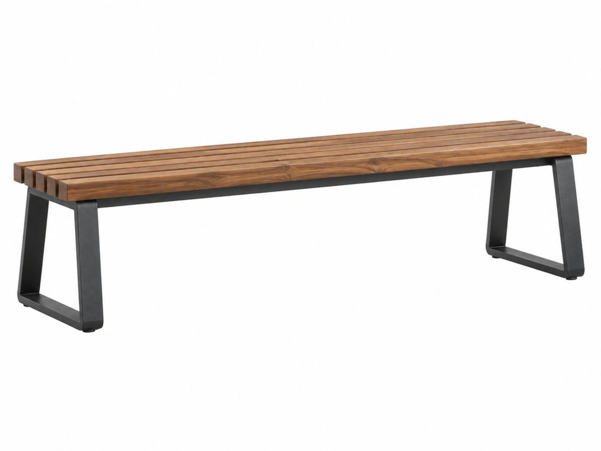 Sitzbank 180 x 35 x 45 cm aus Holz in Braun mit schwarzem Metallgestell im Industriestil